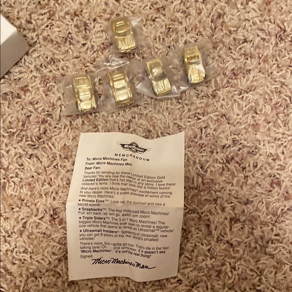 1989 Vintage Micro Machines Gold Car Set…mail in